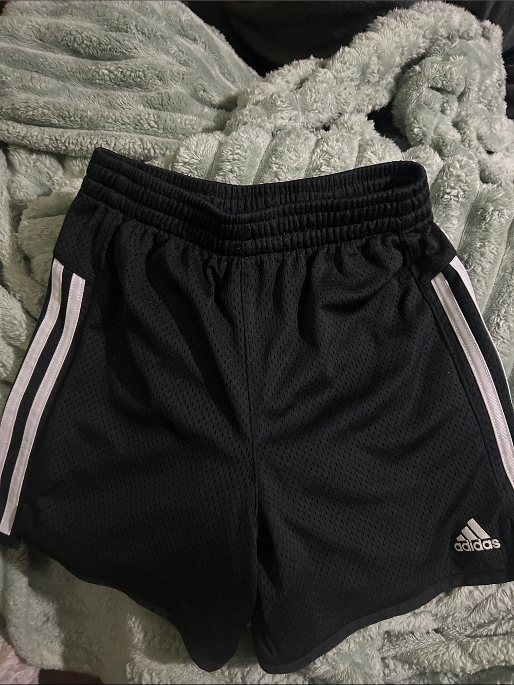 adidas Black Mesh Shorts with White Side Stripes